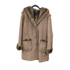 Dennis Basso Womens Reversible Faux Fur Jacket Medium Suede Button Up Coat